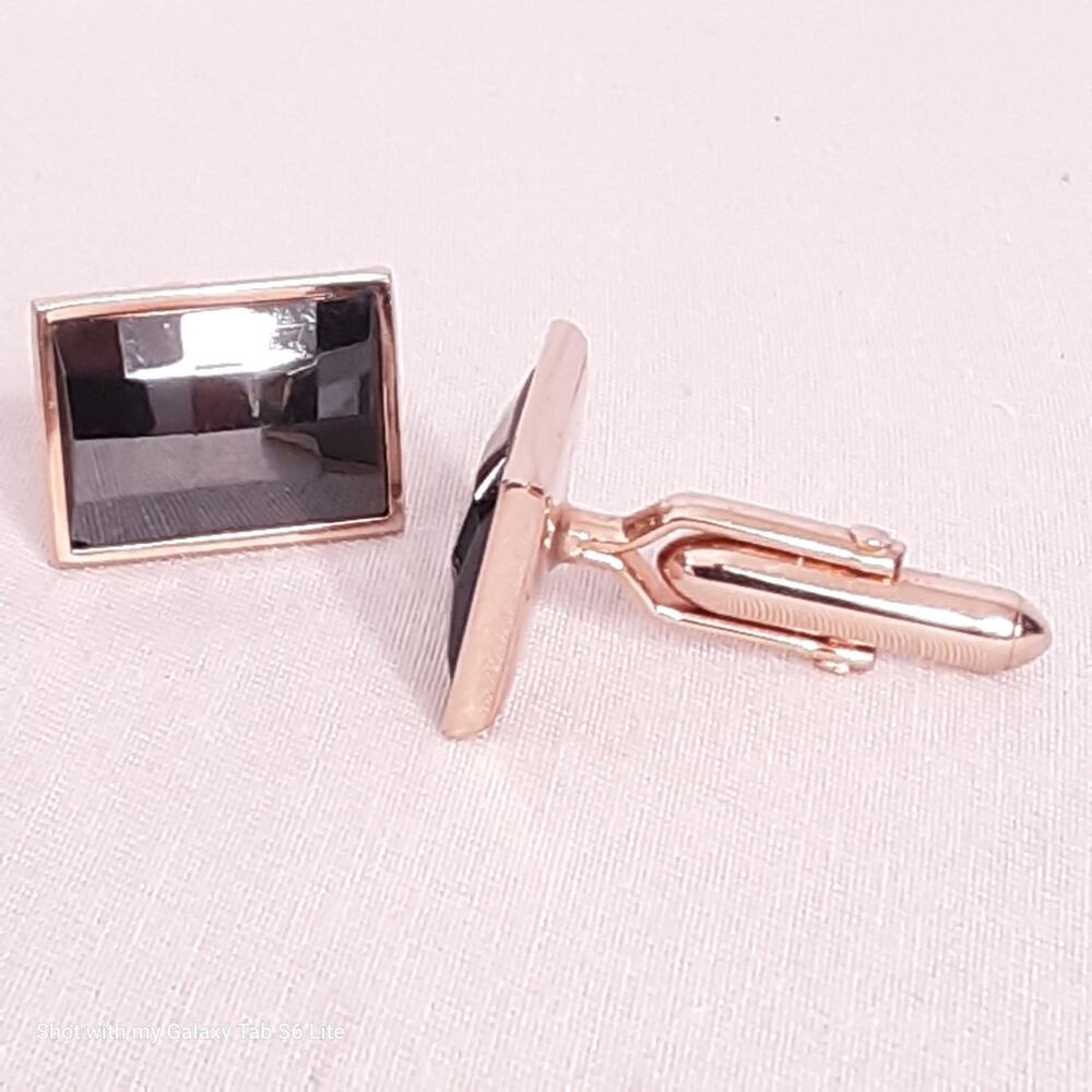 💎Swank Mens Cufflinks Rectangular Black Faceted Squares Stones